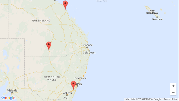 Map of Casino Parties North South and West of the Gold Coast base