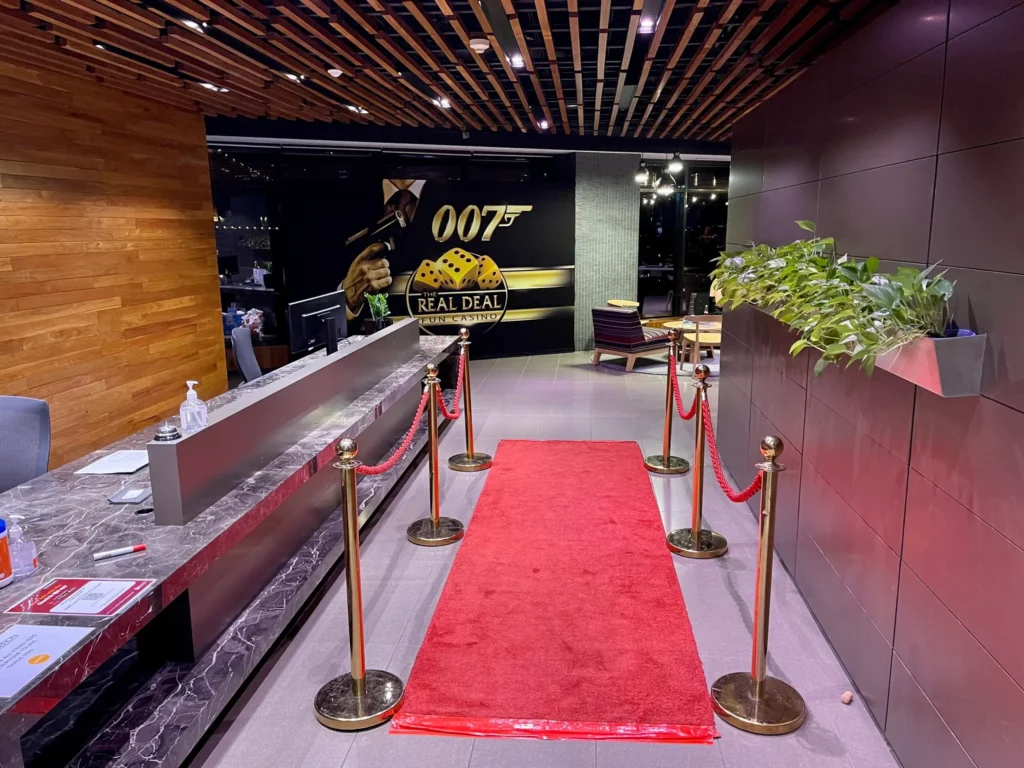 Red Carpet and Gold Bollards Casino Entry