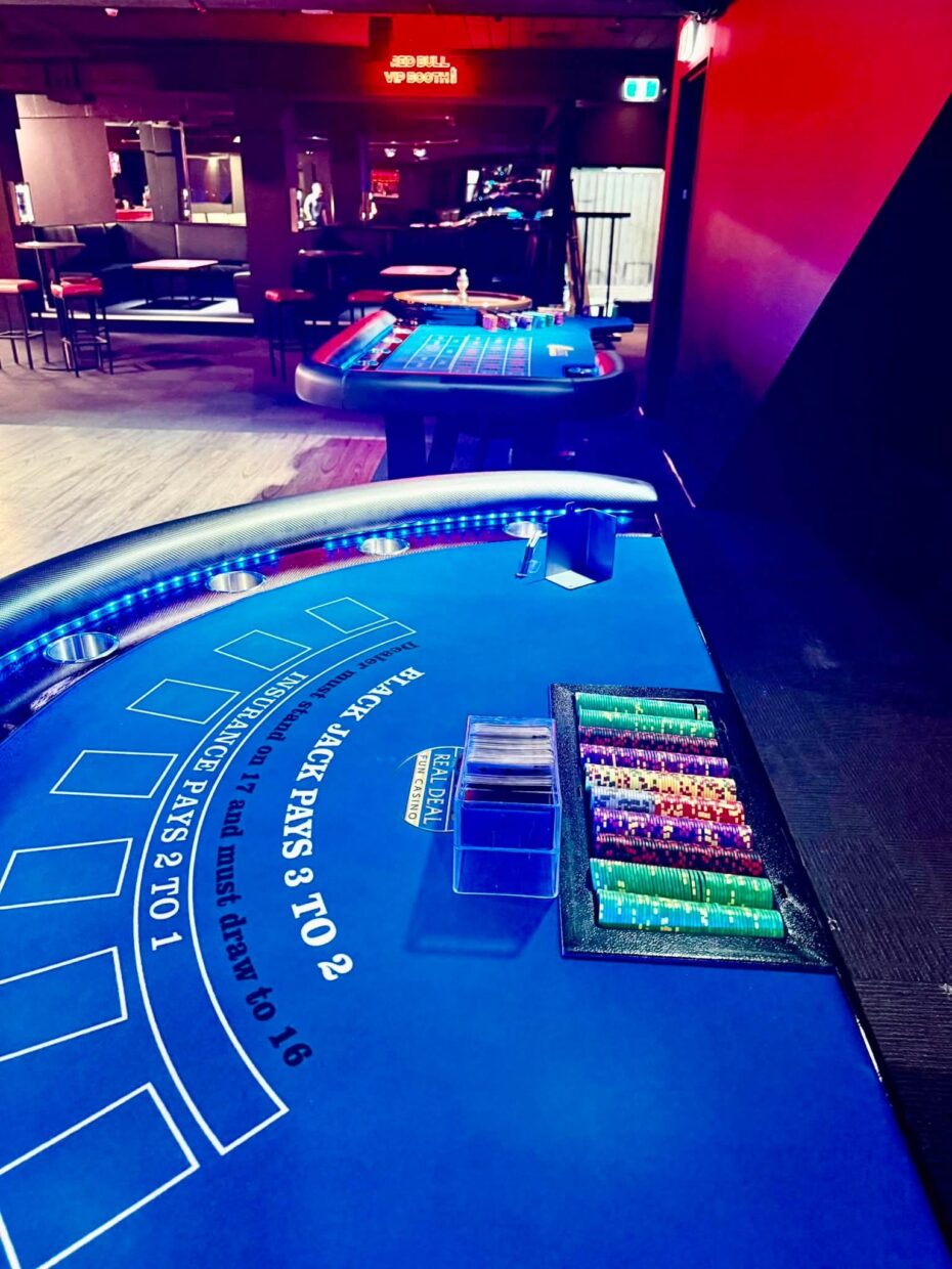LED casino entertainment with Roulette and Blackjack tables at The Milton Rooftop & Sports Bar